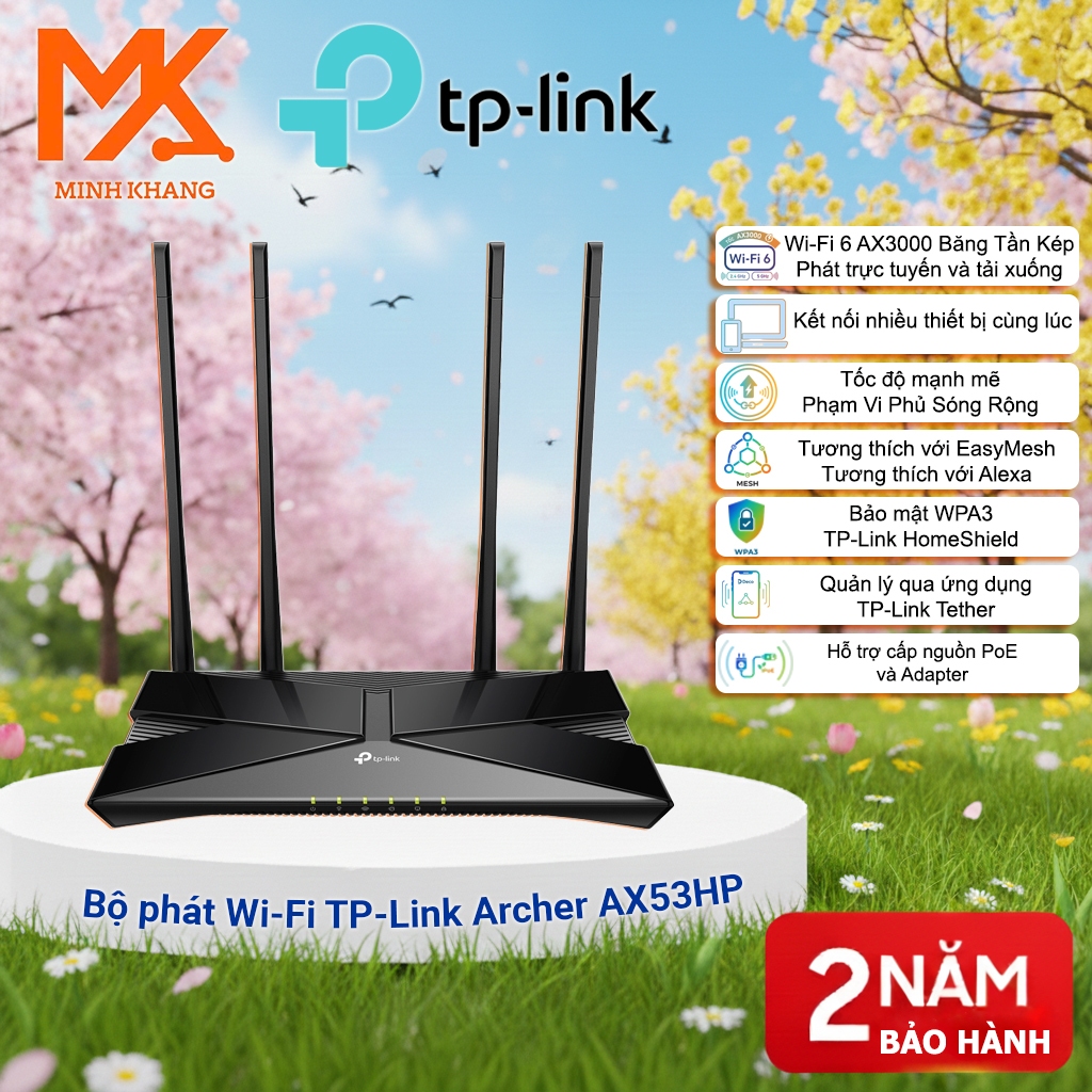 Router TP-Link Archer AX53HP Wi-Fi 6 AX3000 Tốc Độ 3000Mbps, Cổng Gigabit