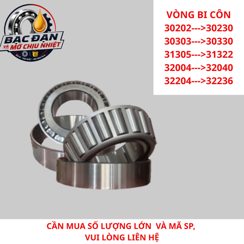 Vòng bi bạc đạn đũa côn 30202, 30203, 30204, 30205, 30206, 30207, 30208, 30209,30210, 30211, 30212, 