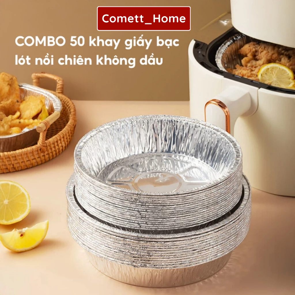 COMBO 50 Khay Giấy Bạc Lót Nồi Chiên Không Dầu - Khuôn Giấy Bạc Đựng Thực Phẩm Tiện Lợi