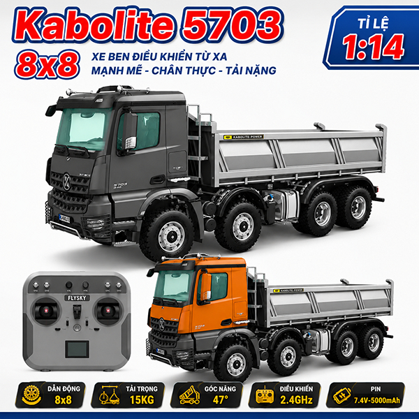 Xe ben điều khiển Kabolite  K5703 8x8 tỷ lệ 1:14 (Sẵn hàng nhắn shop)