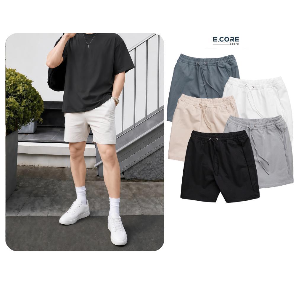 (Có Bigsize) Quần Short Nam Bigsize Vải Kaki E Core Store Co Giãn Mềm Mịn Cạp Chun Trên Gối Thiết Kế