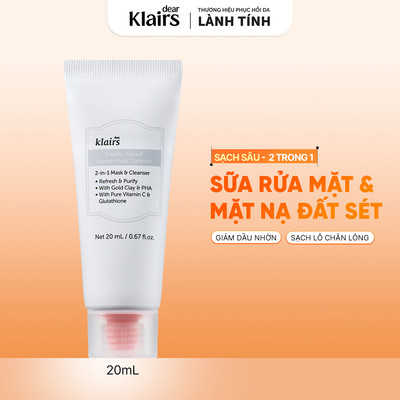 [Minisize] Sữa rửa mặt Dear, Klairs Freshly Juiced Vitamin Mask Cleanser hỗ trợ làm sáng da 20ml