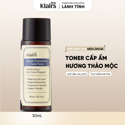 [Minisize] Nước hoa hồng Dear, Klairs Supple Preparation Facial Toner mini hỗ trợ làm dịu da 30ml