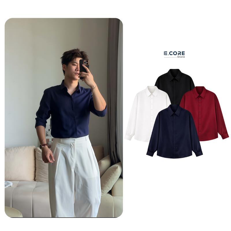 (Có Bigsize)  Áo Sơ Mi Dài Tay Nam Chéo Thái E Core Store  Thấm Hút Tốt Mềm Form Oversize Nam Nữ Uni