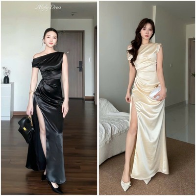 ALyly Dress Wonderhouse Đầm thiết kế xéo vai chất lụa dáng dài dự tiệc sang trọng