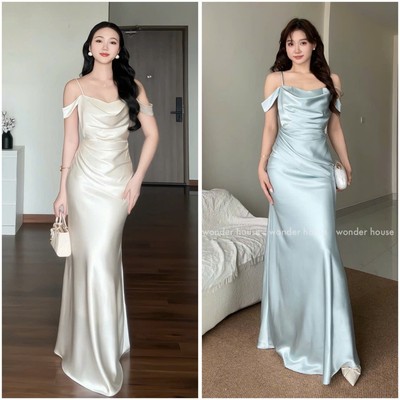 Tutu Dress Wonderhouse Đầm thiết kế 2 dây cổ đổ chất lụa dáng dài dự tiệc sang trọng