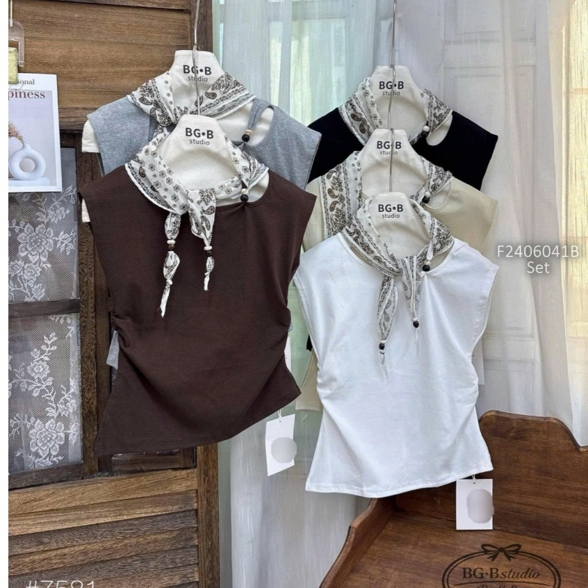 Áo thun kiểu sát nách phối khăn  TOMBI SHOP