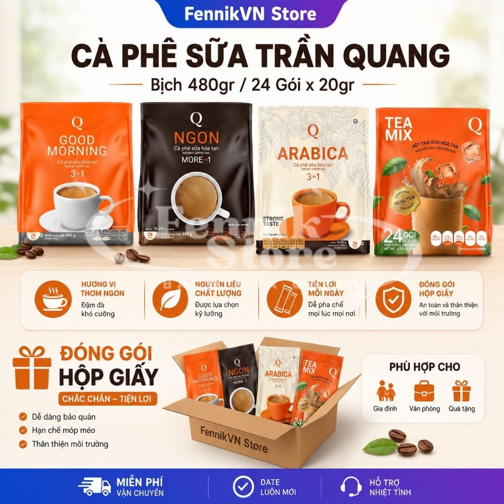 Bịch Cà Phê Sữa Trần Quang 24 gói x 20g / Cà Phê Ngon / Cafe Sữa Trần Quang / Trà Sữa / Ngon, Arabic