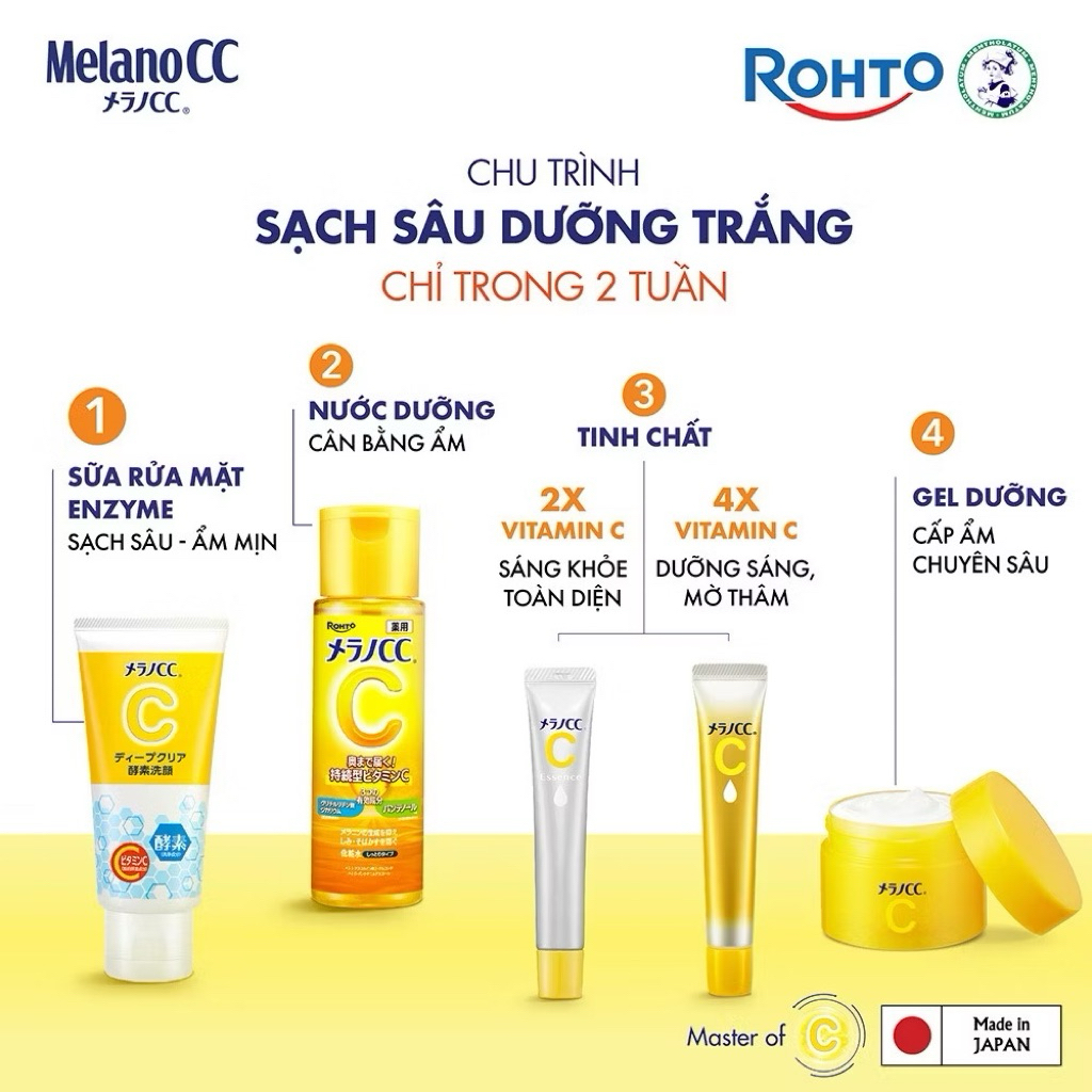 Trọn bộ Sữa rửa mặt, nước hoa hồng, kem dưỡng, serum MELANO CC THÂM NÁM CC MELANO NHẬT BẢN