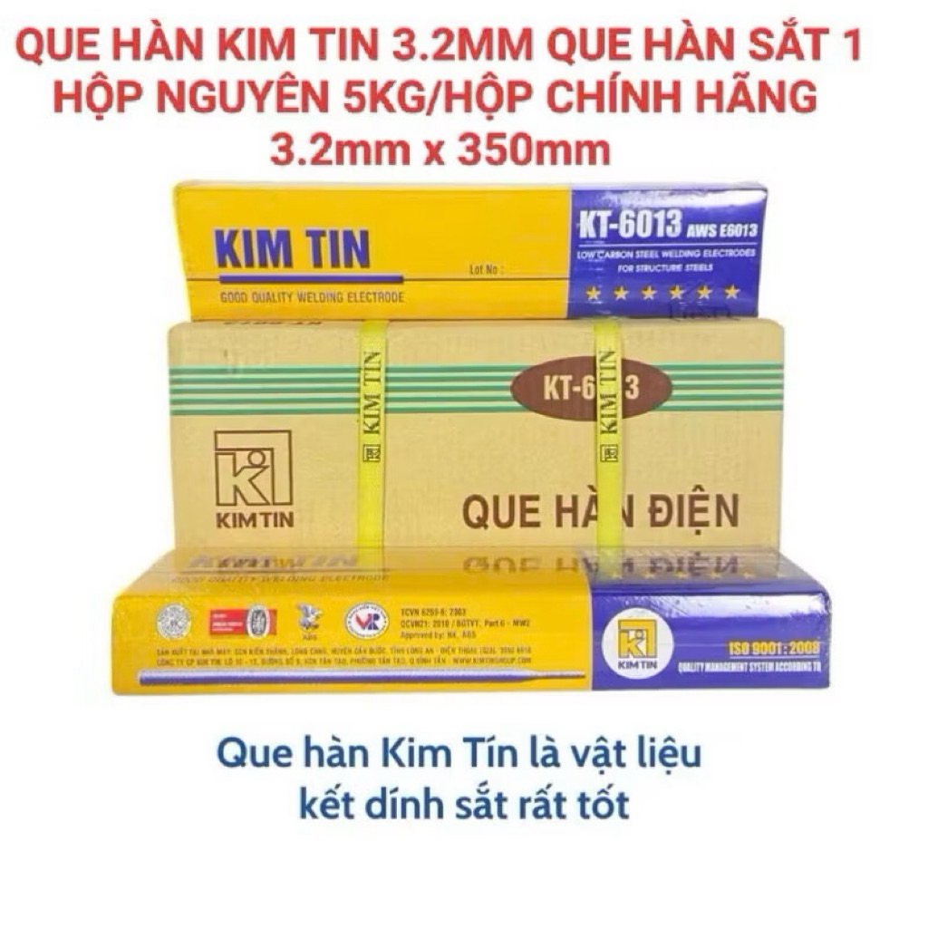 Que Hàn Kim Tín KT-6013 3.2mm Hộp 5Kg – Que Hàn Sắt Thép Đa Dụng
