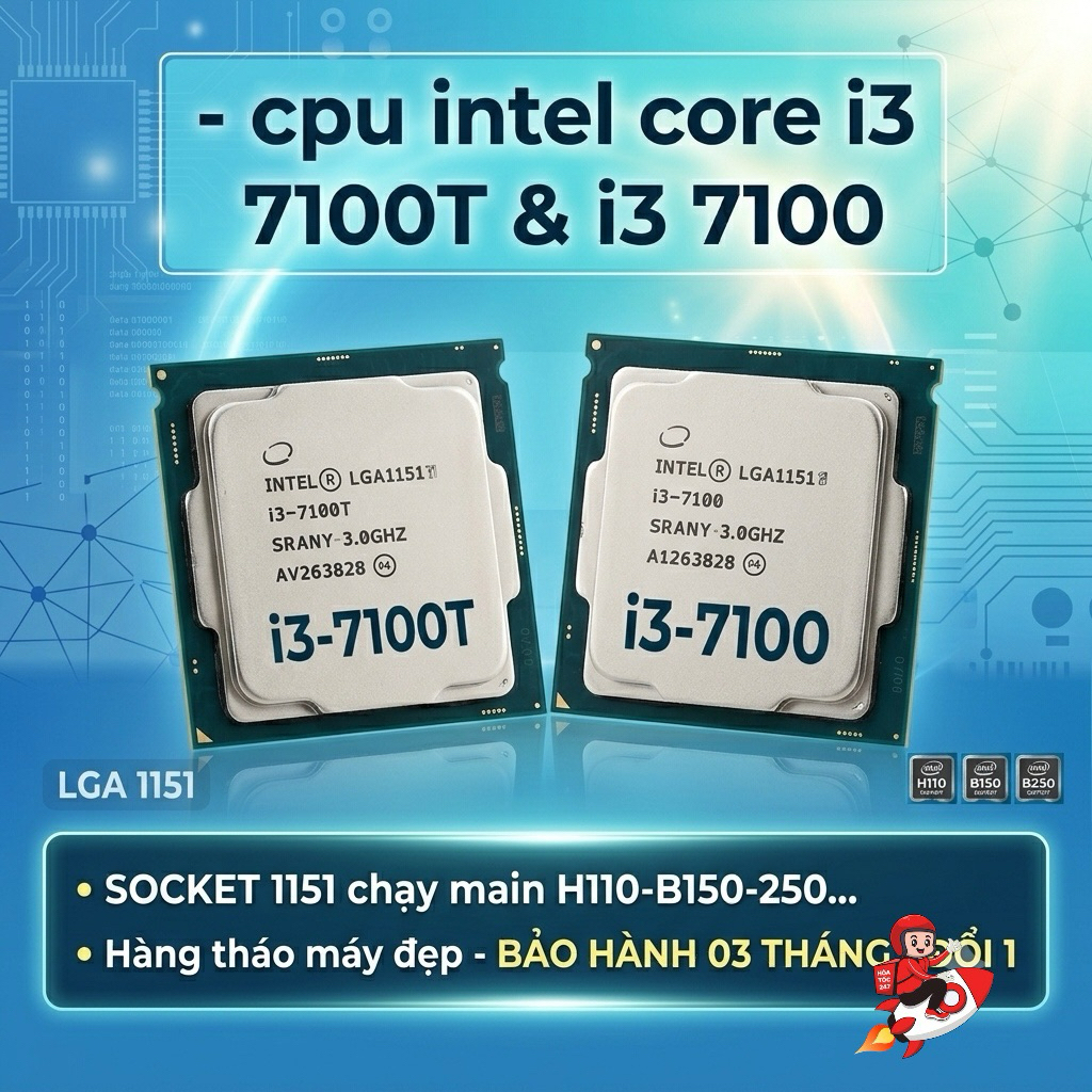 Cpu Intel core i3 7100T-i3 7100 thế hệ 7 sk 1151 chay  main H110-B150-250 hoặc máy mini pc