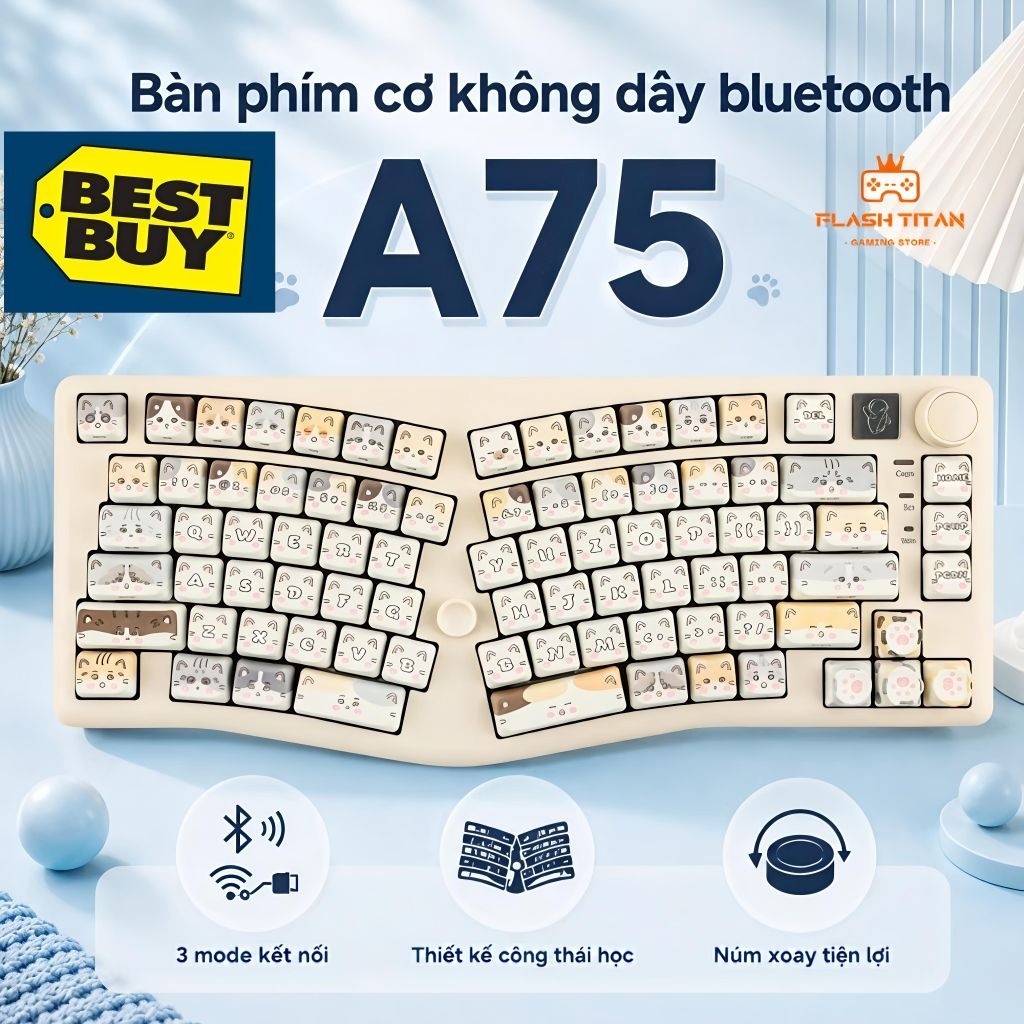 Bàn phím cơ bluetooth LEOBOG A75 ALICE Không Dây 3 chế độ kết nối Thiết kế công thái học Led RGB Mac