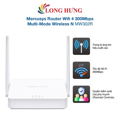 Thiết bị định tuyến mạng không dây Mercusys Router Wifi 4 300Mbps Multi-Mode Wireless N MW302R - Hàng chính hãng