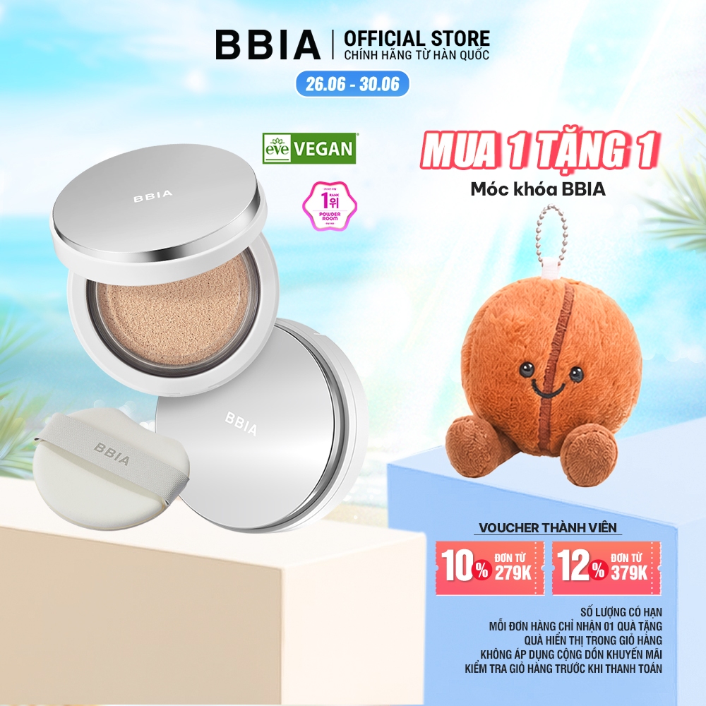 Cushion dưỡng ẩm căng bóng, bền màu BBIA Eau Glow Cushion Eau Edition 15g