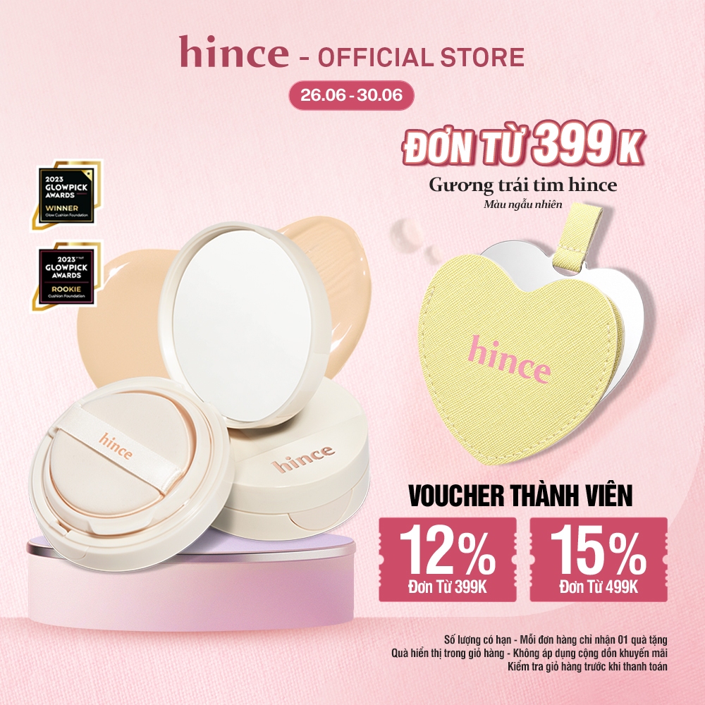 Cushion căng bóng thuần chay hince Second Skin Glow Cushion 12g