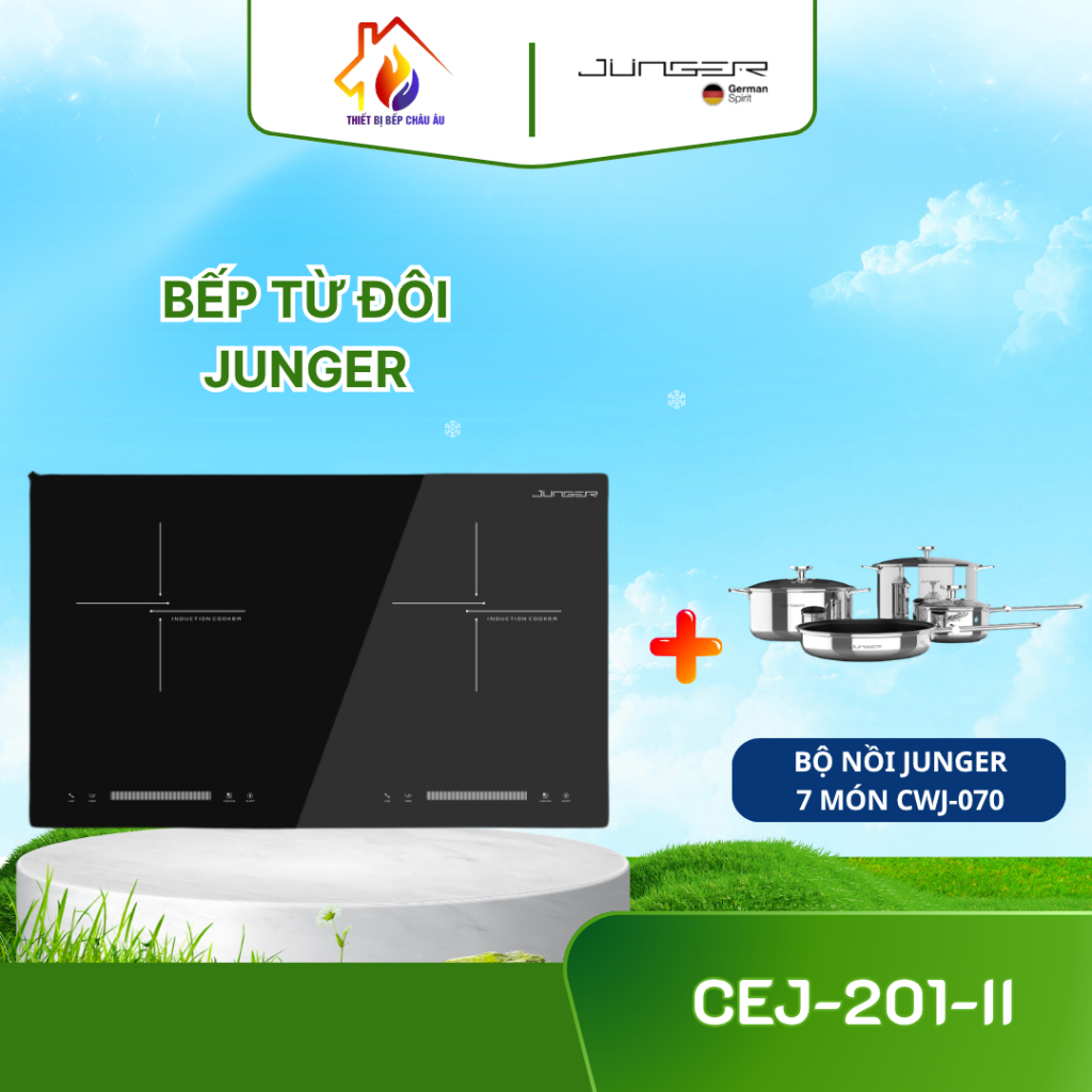 [TẶNG NỒI] Bếp từ đôi Junger CEJ-201-II - Công Suất 4000W, Inverter Tiết Kiệm Điện
