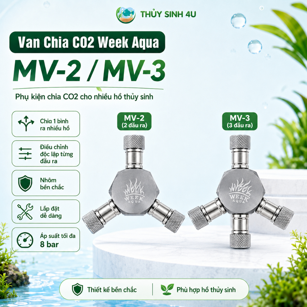 Van chia CO2 Week Aqua cao cấp cho hệ thống CO2 thuỷ sinh