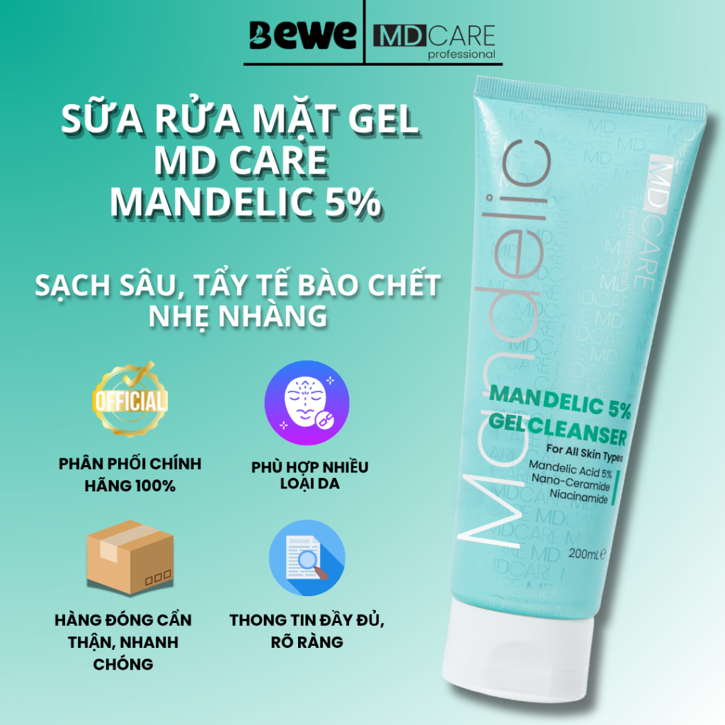 [Sữa rửa mặt MD Care chính hãng]MANDELIC 5% Dạng Gel-Làm sạch sâu, tẩy tế bào chết nhẹ - Chính hãng 