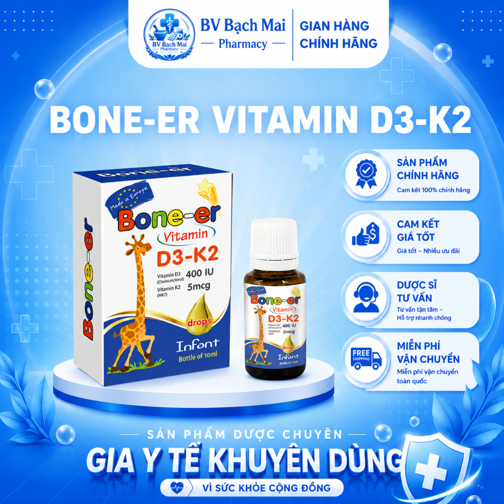 [HÀNG CHÍNH HÃNG] VITAMIN D3 NHỎ GIỌT BONE - ER BỔ SUNG D3 VÀ K2 CHO BÉ TỪ 0 THÁNG TUỔI