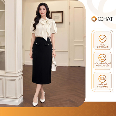 Chân Váy 𝐂𝐂𝐇𝐀𝐓 Dáng Suông Alessia Nắp Túi Trang Trí Chất Liệu Tuytsi Cao Cấp 16CDS2050ST