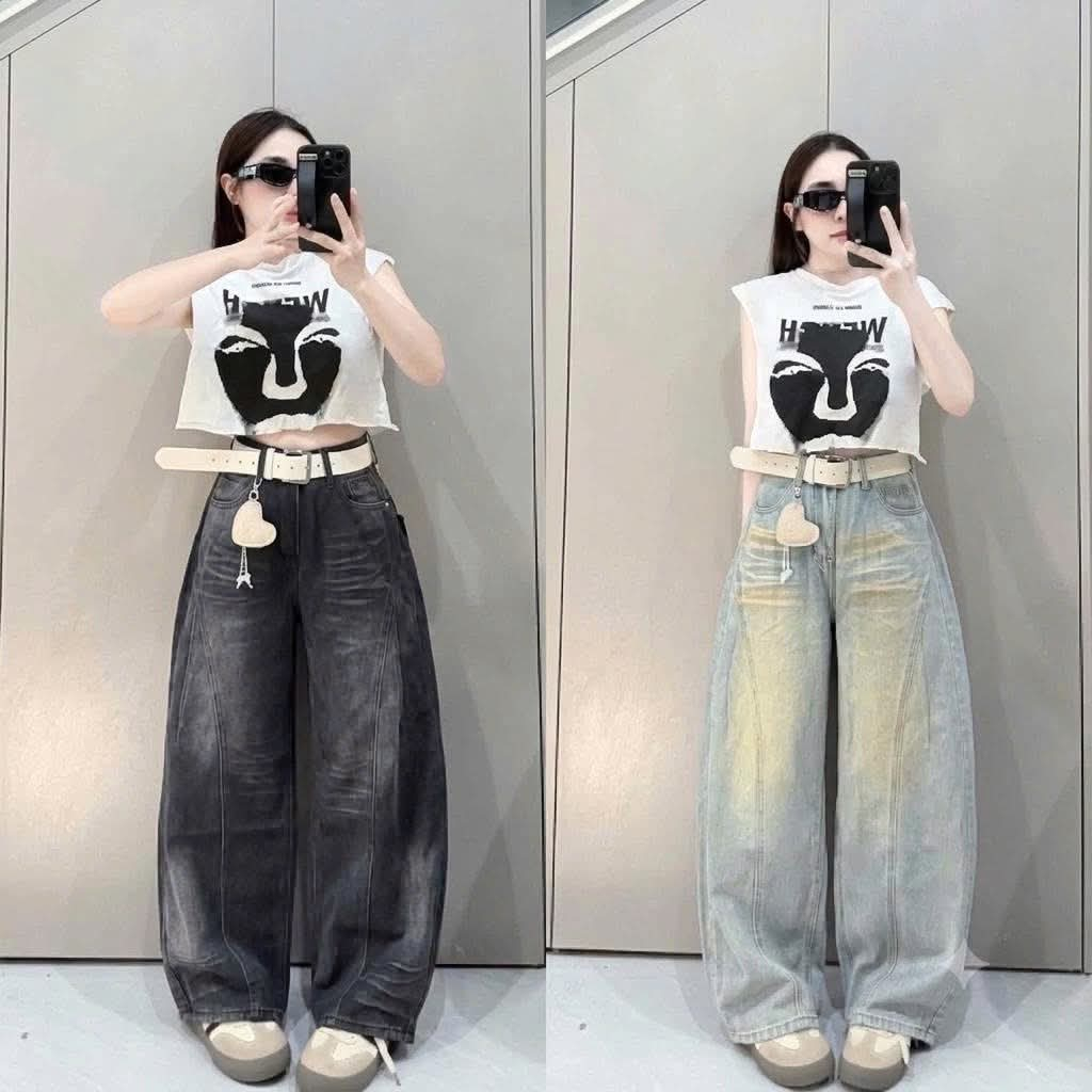 Quần Baggy Nữ Năng Động Thoải Mái - Quần Jean Lưng Cao Siêu Hot