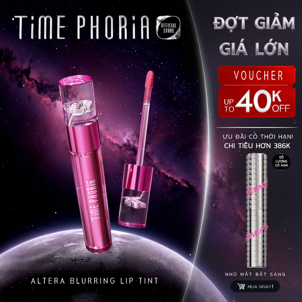 Son tint lì mịn môi Time Phoria chuẩn màu lâu trôi che phủ rãnh môi