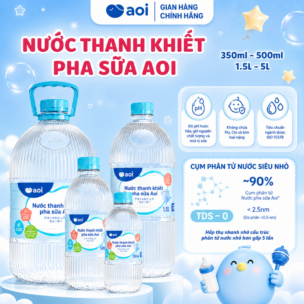 Nước thanh khiết pha sữa Aoi giữ trọn vẹn dưỡng chất, dung tích 350ml, 500ml…