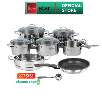 Bộ Nồi Inox 304 cao cấp Fivestar Plus Nắp Kính,  3 Đáy Dùng Mọi Loại Bếp