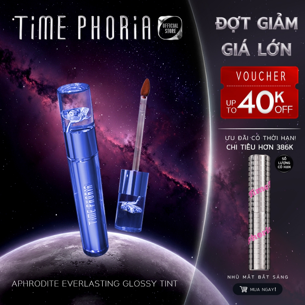 Son tint bóng Time Phoria Glossy Tint giữ màu lâu trôi lên màu chuẩn tự nhiên