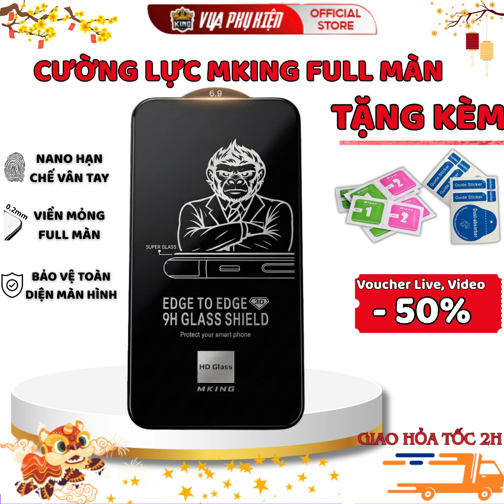 Kính cường lực iphone MKING bảo vệ Full Màn 7plus/8/8plus/x/xs/xs max/12 pro/11 13 14 15 16 promax air 17PROMAX