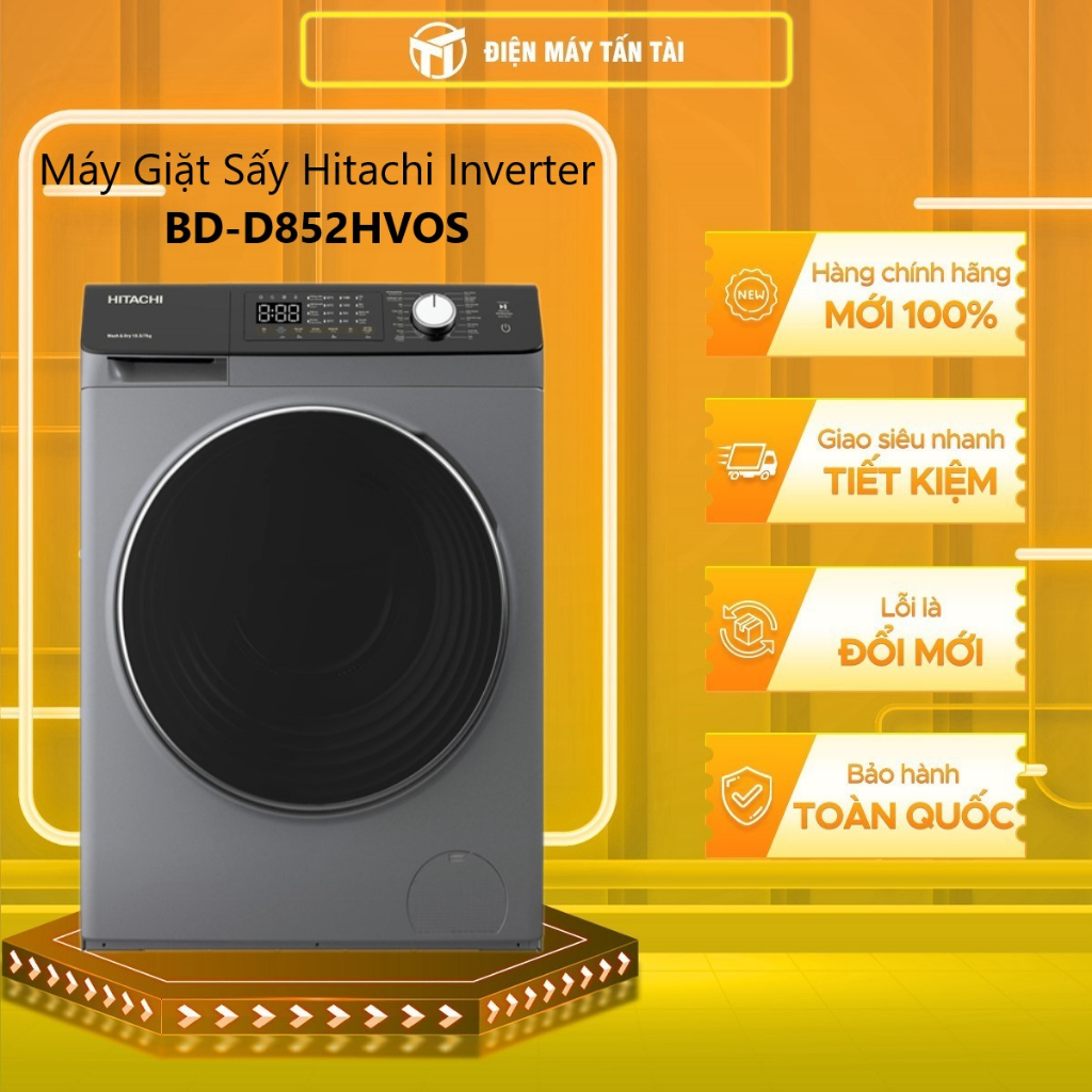 (HCM) - BD-D852HVOS - Máy Giặt Sấy Hitachi Inverter Giặt 8.5Kg sấy 5Kg BD-D852HVOS