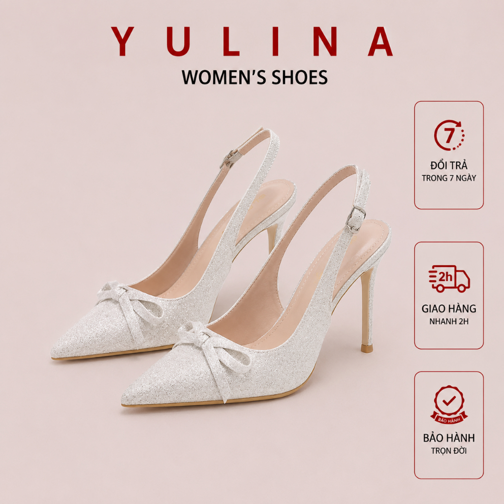 Giày cao gót 𝙔𝙐𝙇𝙄𝙉𝘼 chất da kim tuyến mới  mũi nhọn gót cao  9cm dành cho nàng đi chơi đi tiệc đây ạ