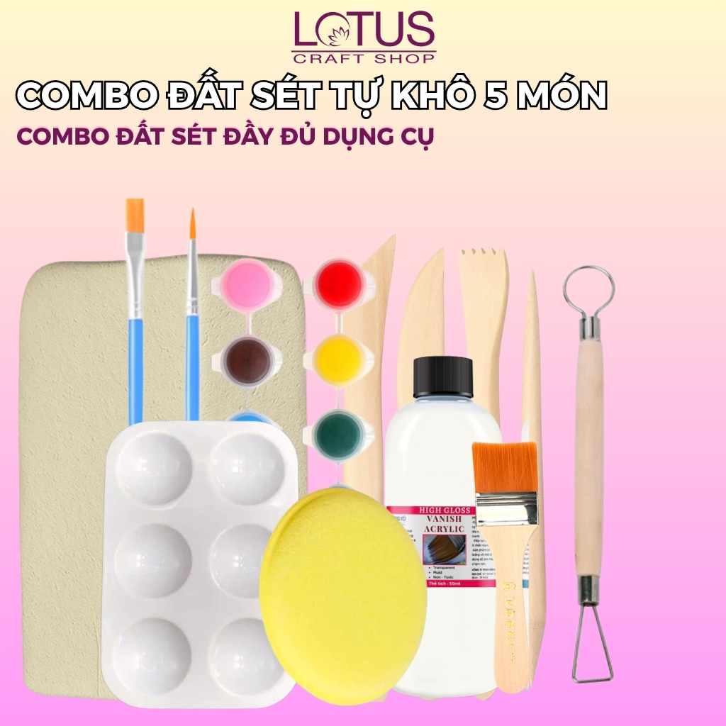 Combo Đất Sét Tự Khô 5 Món, Full Box Đất Sét Tự Khô Đầy Đủ Dụng Cụ - Clay Craft Box
