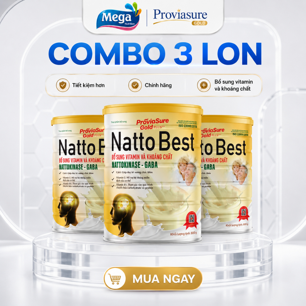 Sữa Bột ProviaSure Gold Plus Natto Best 800g Bổ Não Tim Mạch Cho Người Lớn Tuổi - Combo 3 Lon