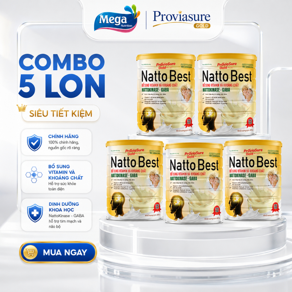 Sữa Bột ProviaSure Gold Plus Natto Best 800g Bổ Não Tim Mạch Cho Người Lớn Tuổi - Combo 5 Lon