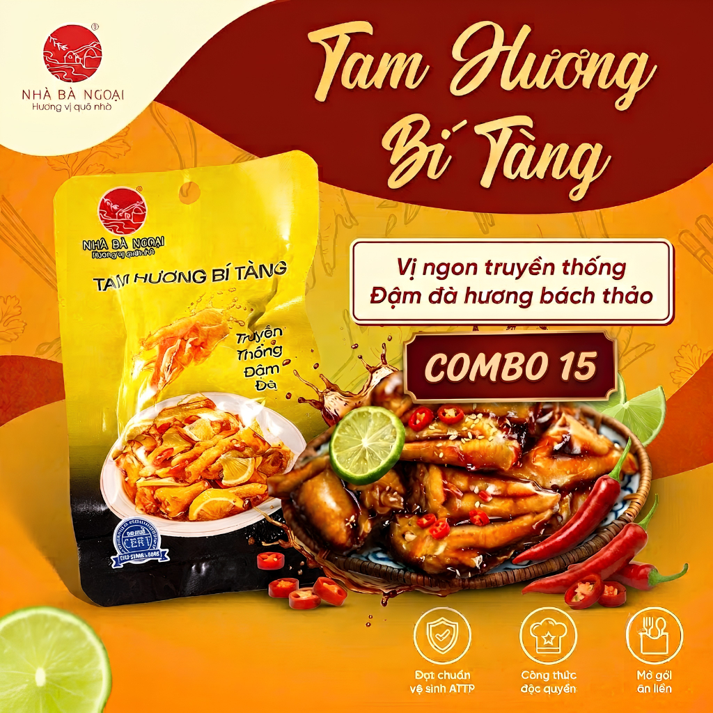 Combo 15 Gói Chân Gà Tam Hương Bí Tàng Nhà Bà Ngoại- Chân Gà Ăn Liền Giòn Dai, Đậm Vị