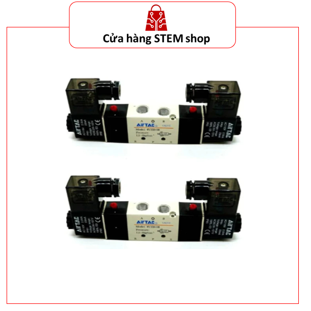 Van Điện Từ Khí Nén 5/2 Airtac 4V220-08 (2 Đầu Coil) - Điện Áp 24VDC / 220VAC Cho Xi Lanh Khí Nén