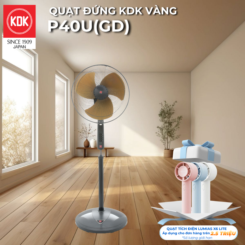 Quạt đứng KDK màu Vàng  P40U(GD) - Bảo hành Chính hãng KDK