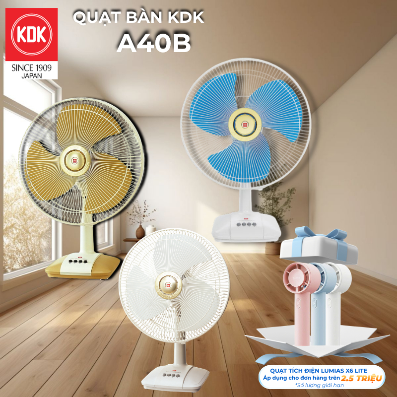Quạt bàn Nhật 3 mức gió (50W) KDK  A40B - Bảo hành chính hãng 12 tháng