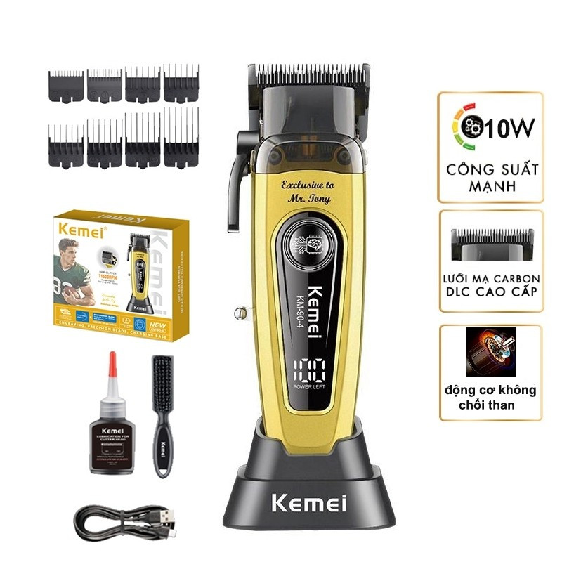 Tông Đơ Cắt Tóc Cao Cấp Kemei Km-90-4 Mẫu mới Công Suất 10W, Lưỡi Đơn DLC Sắc Bén mới 2026 myphamsuo