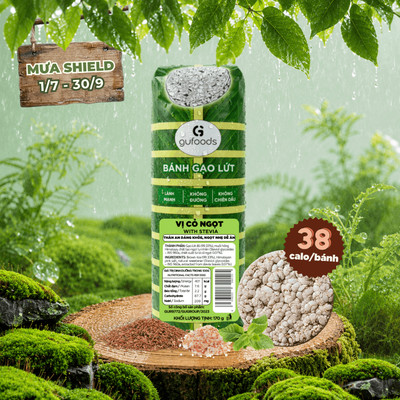 Bánh gạo lứt GUfoods vị Cỏ ngọt - Bao bì bánh tét - Không chiên dầu, Không đường (170g/300g/510g)