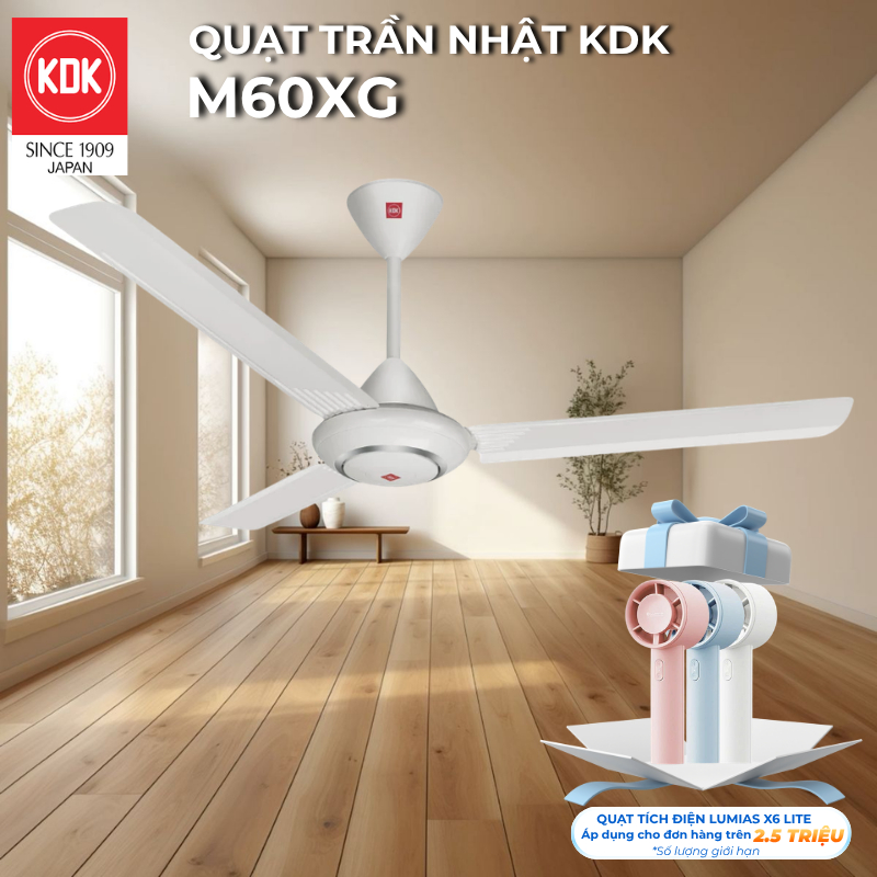 Quạt trần Nhật KDK, màu Trắng M60XG - Bảo Hành Chính Hãng KDK