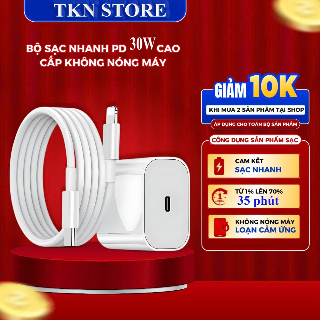 Bộ Củ Cáp Sạc nhanh 20W/ 30W Tốc độ ổn định, dành cho điện thoại 6- 14 và 15- 17, Bảo hành 1 năm TKN