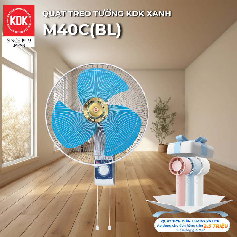 Quạt Nhật treo tường KDK màu Xanh M40C(BL) - Bảo Hành Chính Hãng KDK