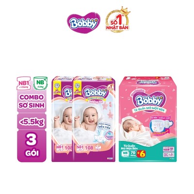 [HSD: 7/2026] Combo sơ sinh gồm 02 gói Miếng lót Newborn 1-108 miếng và 01 gói Tã quần mở một bên NB70+6 miếng