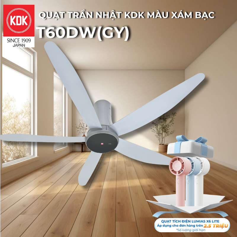 Quạt Trần Nhật KDK màu Xám Bạc T60DW - Bảo Hành Chính Hãng KDK