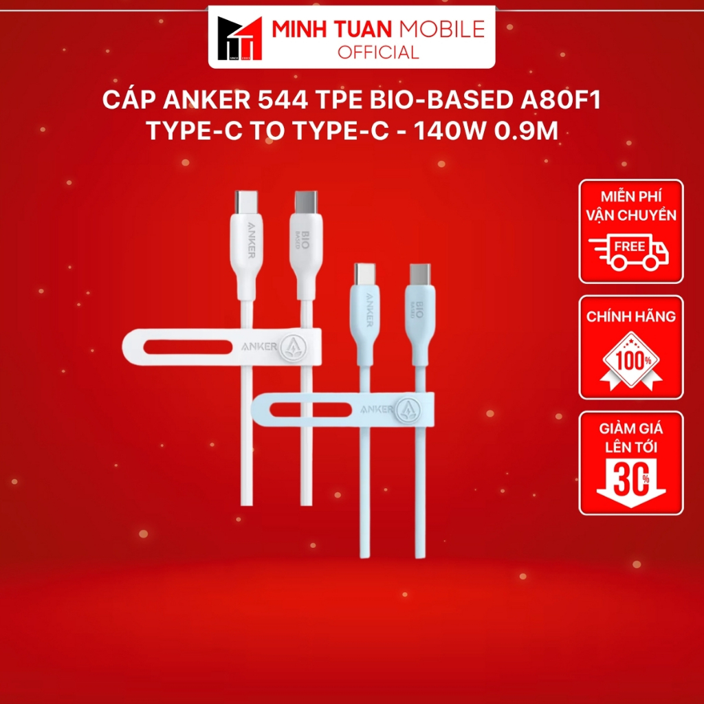 Cáp Anker 544 TPE Bio-Based A80F1 Type-C to Type-C - 140W 0.9m