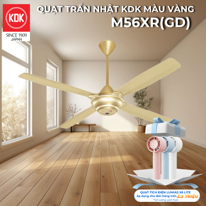 Quạt trần Nhật KDK M56XR(GD) màu Vàng - Bảo Hành Chính Hãng KDK