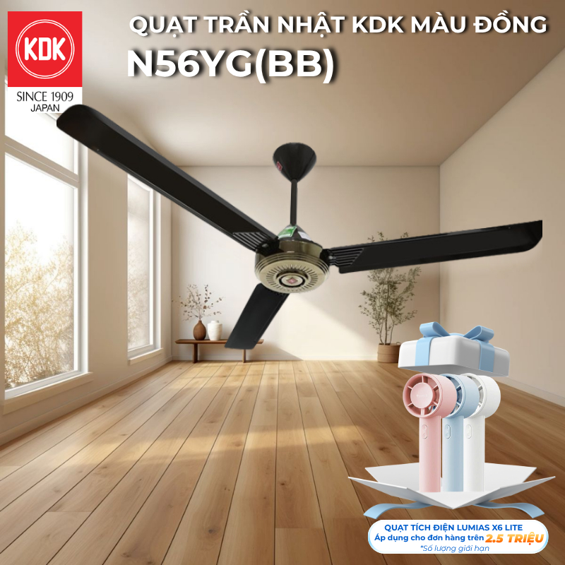 Quạt Trần Nhật KDK, màu Đồng N56YG(BB) - Bảo Hành Chính Hãng KDK