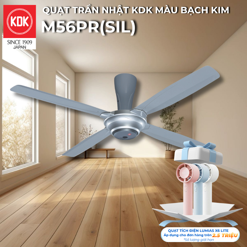 Quạt trần KDK, màu Bạch kim M56PR(SIL) - Bảo Hành Chính Hãng KDK